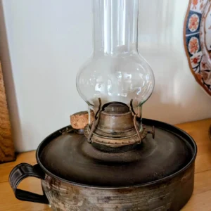 Antique Primitive Tin Kerosene Lamp Glass Chimney, Handmade Tinsmith Oil Lamp Lighting, Americana