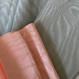 Antique Moiré Silk Watered Taffeta Ribbon, Pink and Blue Lot Edwardian Millinery Trim 1900s