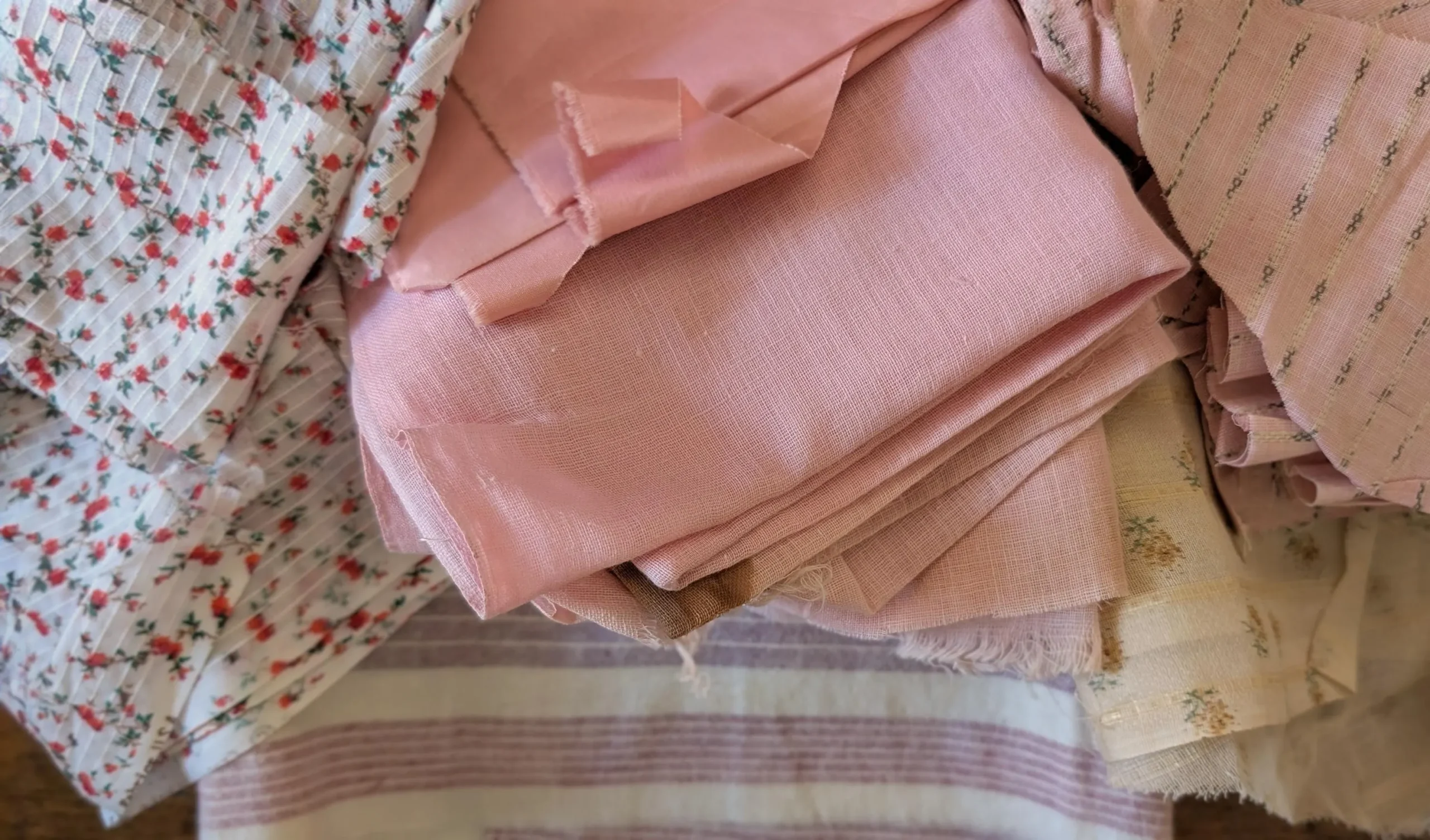 Vintage Fabric Remnants 1930s 1940s Pink Dimity Voile Flannel Cotton Bundles Sewing Quilting Crafts