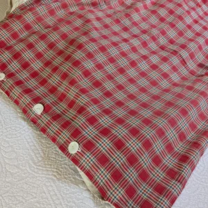 Antique Red Plaid Homespun Pillow Sham, Handstitched Linen Back, 1800s Primitive Textile, Farmhouse Bedding