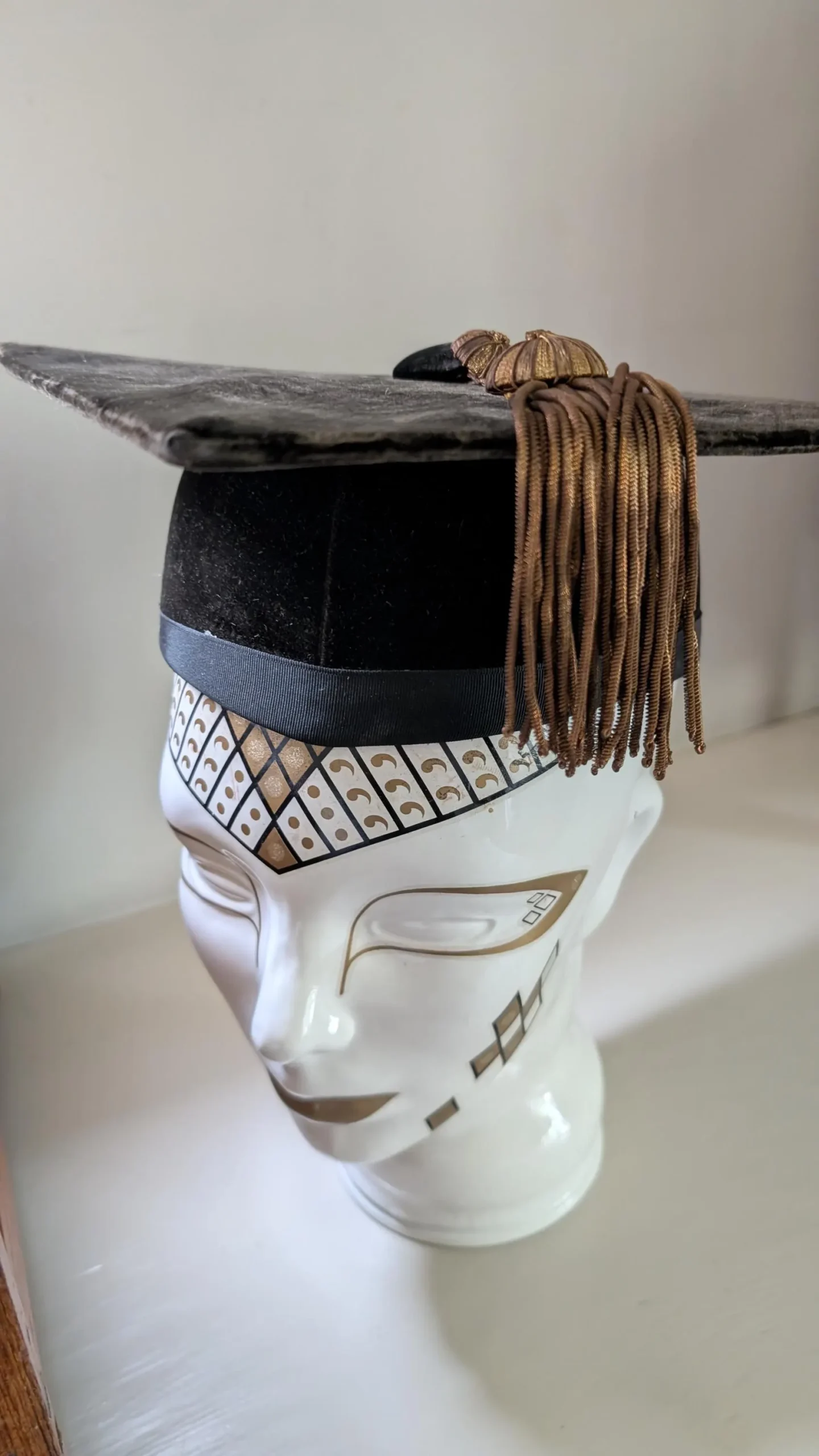 Vintage Velvet Doctoral Graduation Cap Mortarboard Bentley & Simon New York Academic Regalia Gold Tassel