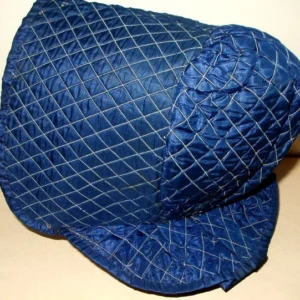 Child Antique Civil War Blue Silk Taffeta Quilted Bonnet Muslin Lined Old Original 19th Century