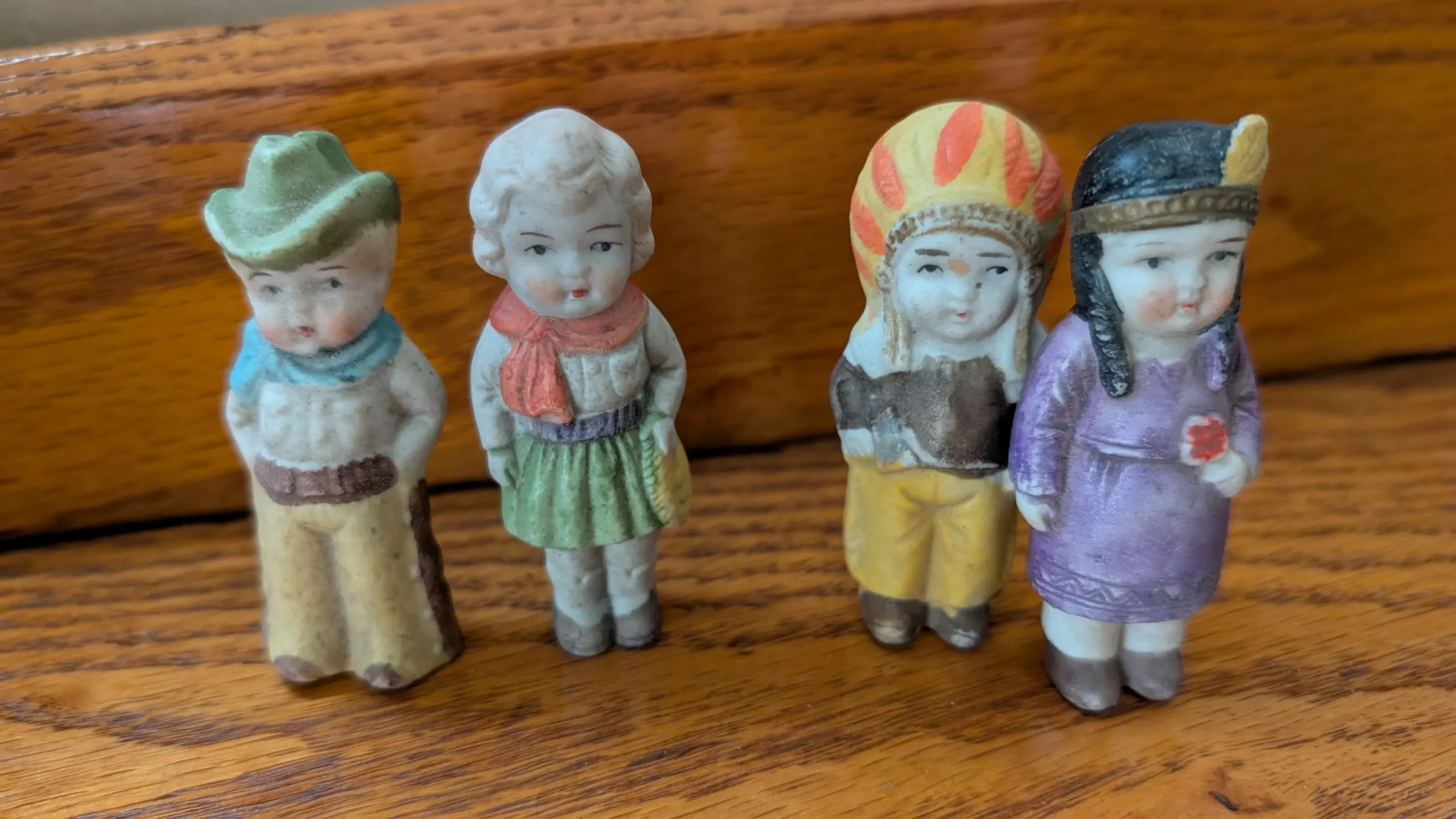 Antique Frozen Charlotte Penny Dolls Japan Bisque Cowboy Indian Maiden Girl 3 Inch Collectible