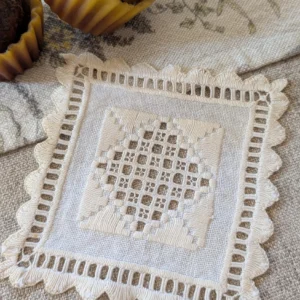 Antique Hardanger Embroidery Doily 5 Inch, Handstitched Norwegian Drawnwork Vintage Needlework Mat