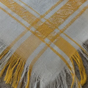 4 Antique Napkins Victorian Damask Plaid with Fringe ā Gold & Cream Linen 1900s Table Linens
